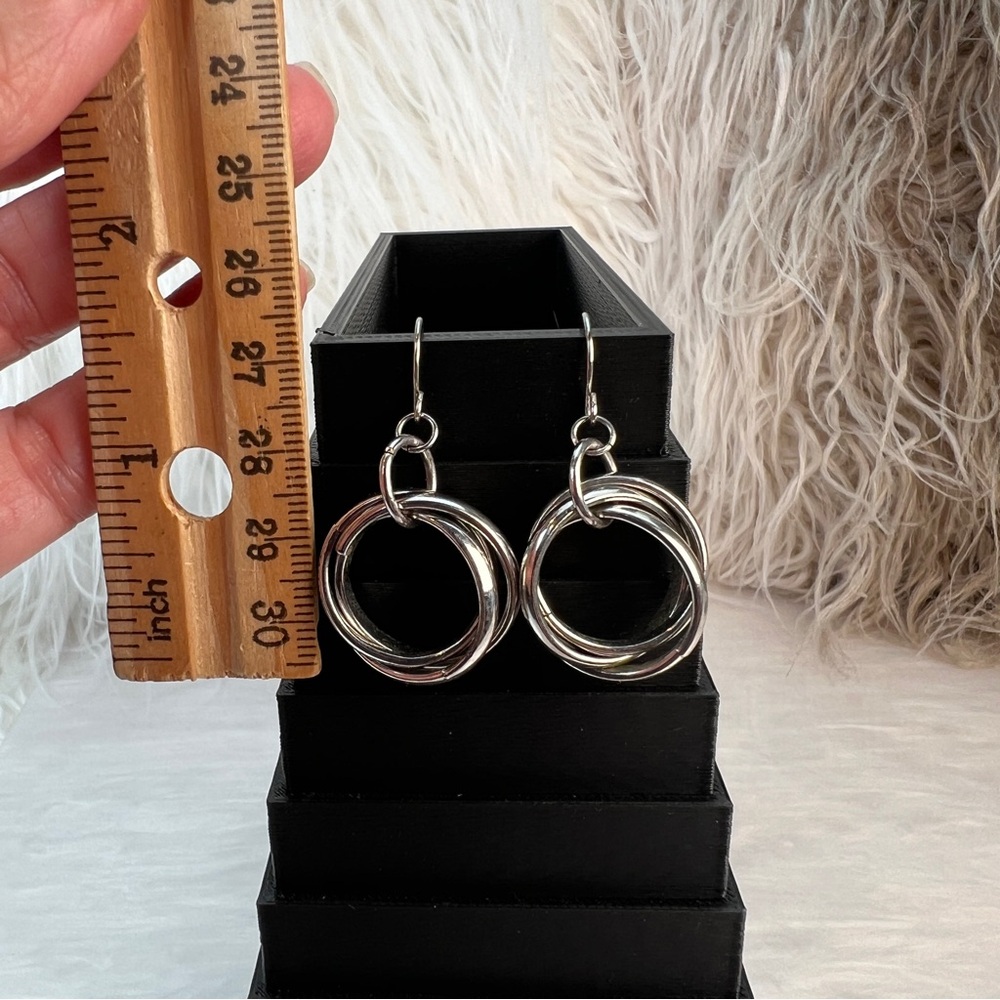 Weighted Silvertone Floating Circle Pierced Earri… - image 2